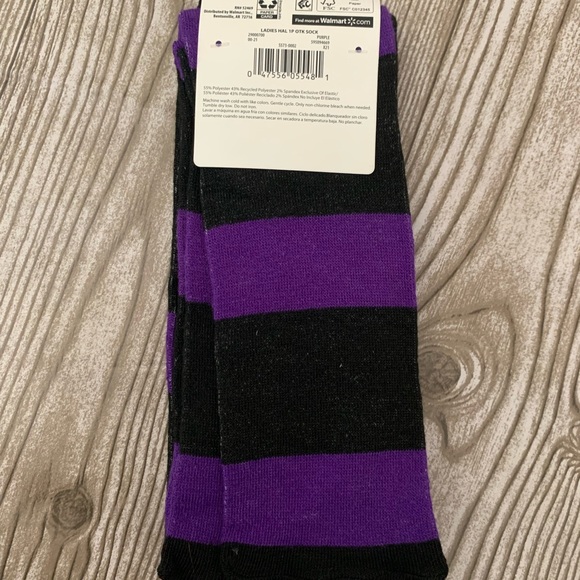 Women’s over the knee socks “Creep it real” purple and black stripes 4-10 - Picture 2 of 3
